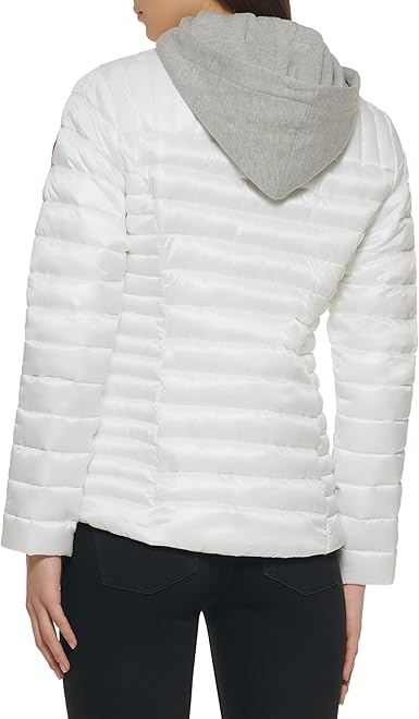 Women's GUESS White hooded packable puffer jacket