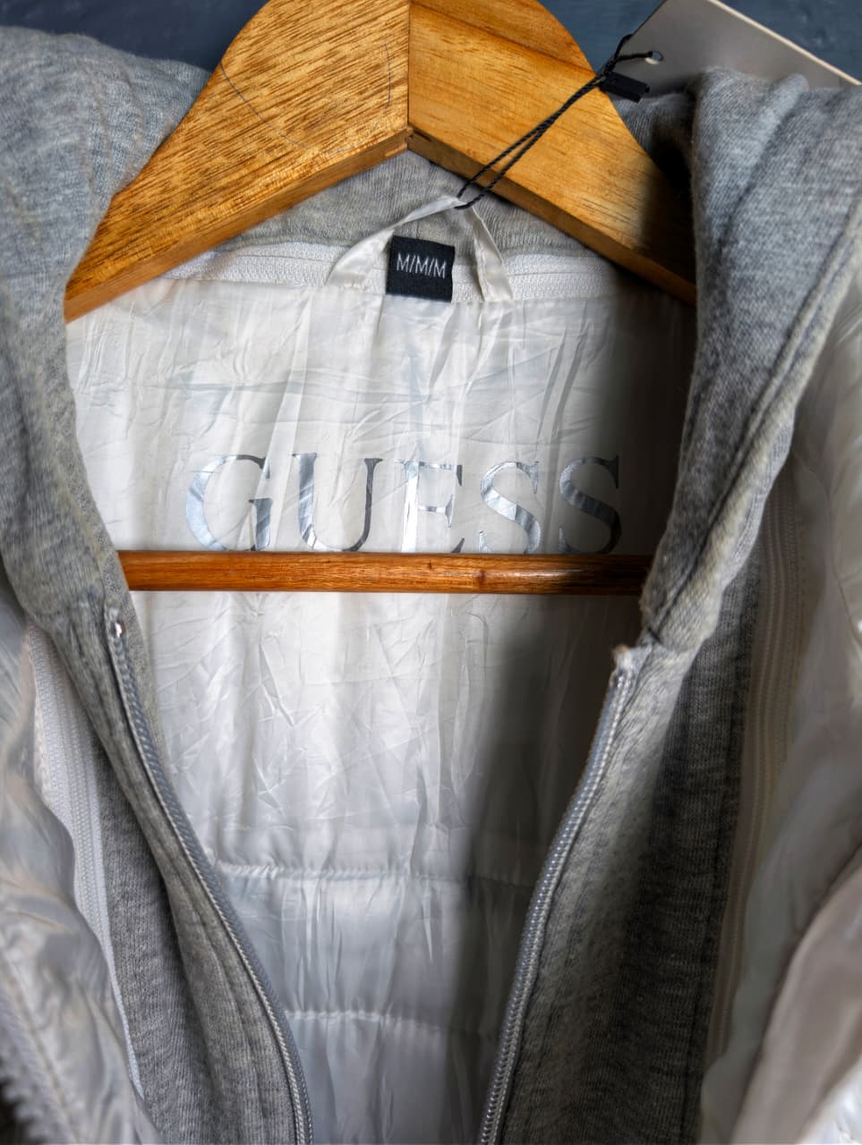 Women's GUESS White hooded packable puffer jacket