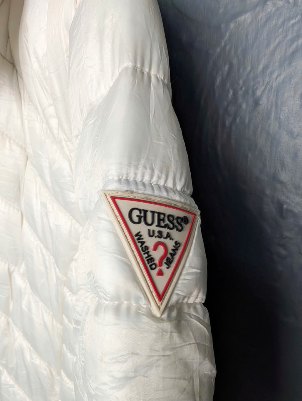 Women's GUESS White hooded packable puffer jacket