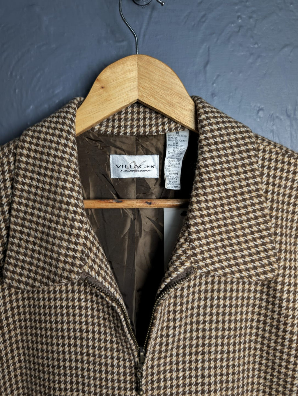Women's Vintage Villager houndstooth zip-up wool blend jacket