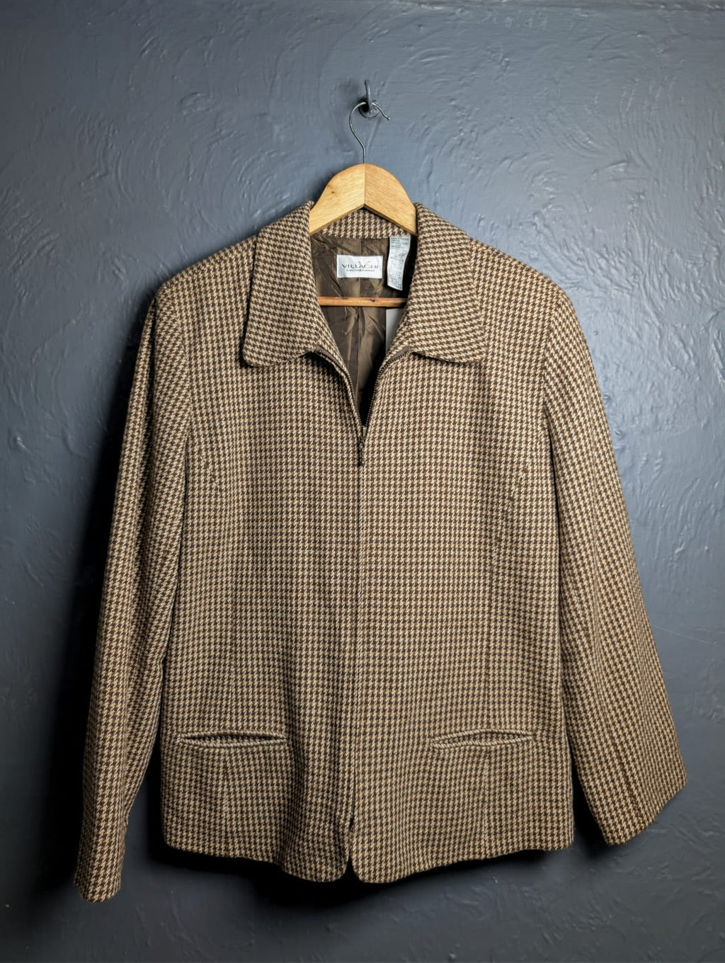 Women's Vintage Villager houndstooth zip-up wool blend jacket