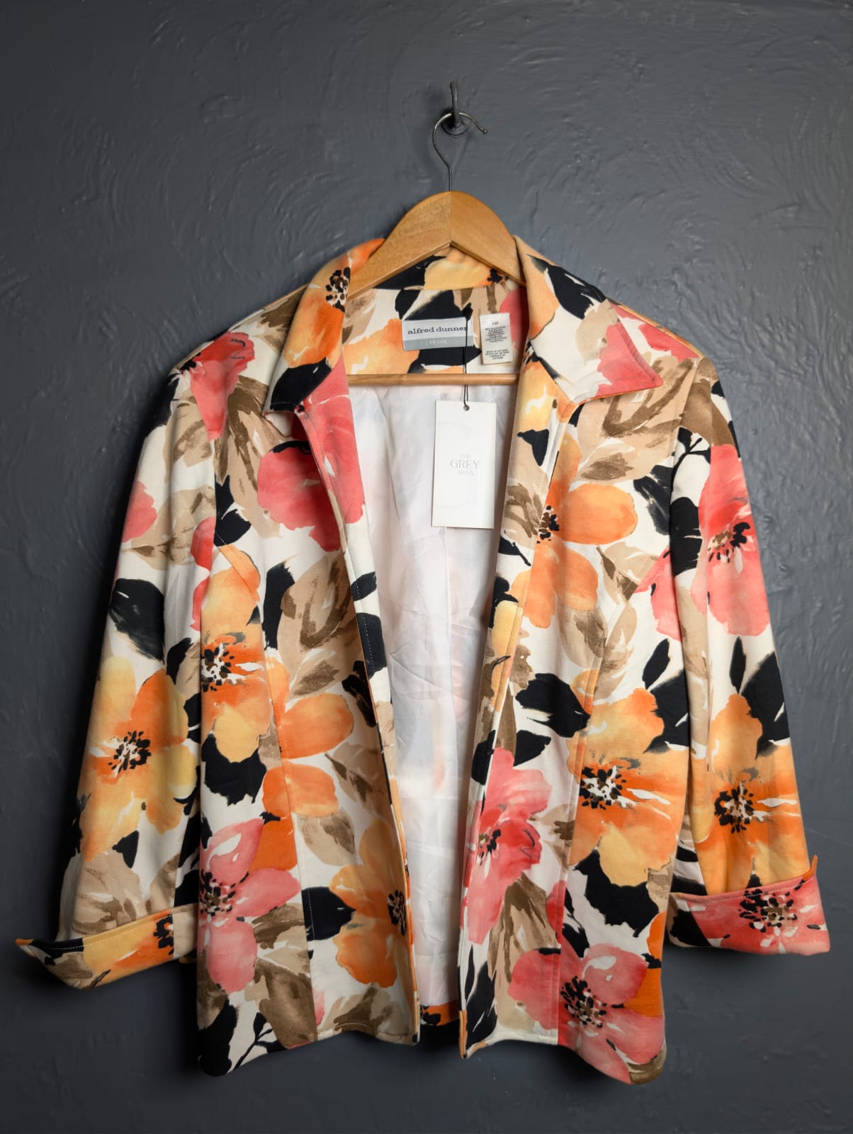 Alfred Dunner Long Sleeve Women Floral Tropical Beach Blazer Jacket