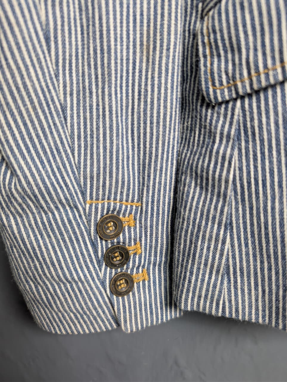 Women's classic blue and white striped denim blazer by H&M