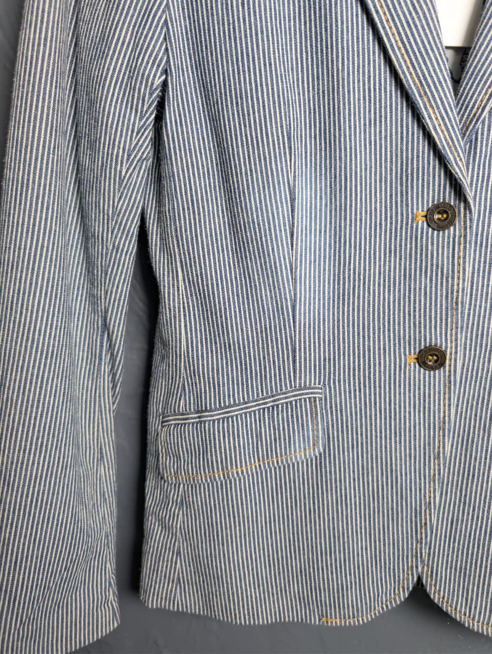 Women's classic blue and white striped denim blazer by H&M