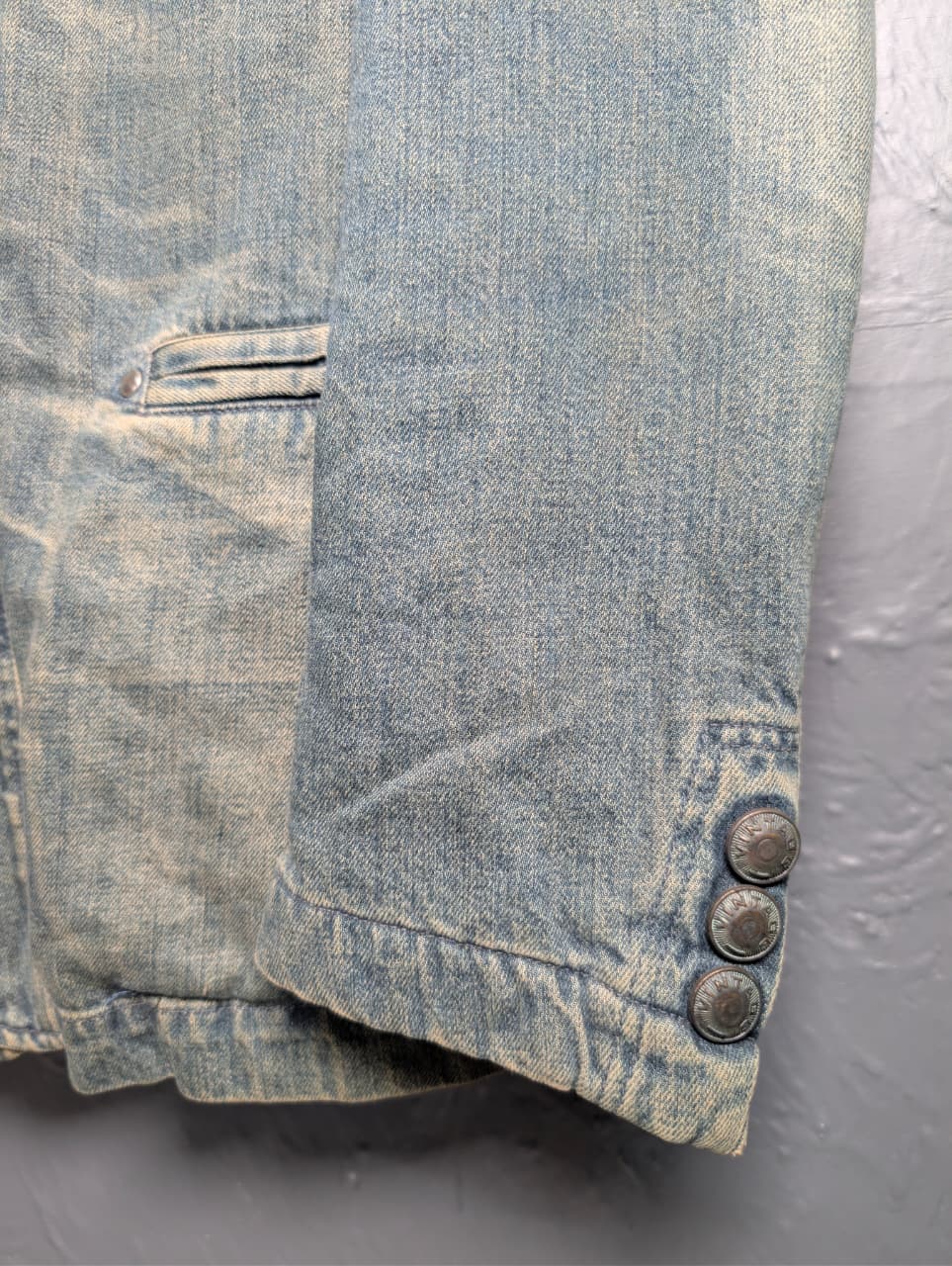 Men's vintage hybrid denim blazer with an integrated hood