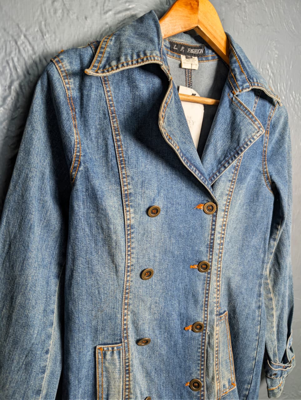 Women's vintage Y2K denim trench coat from the brand L.F Fashion.