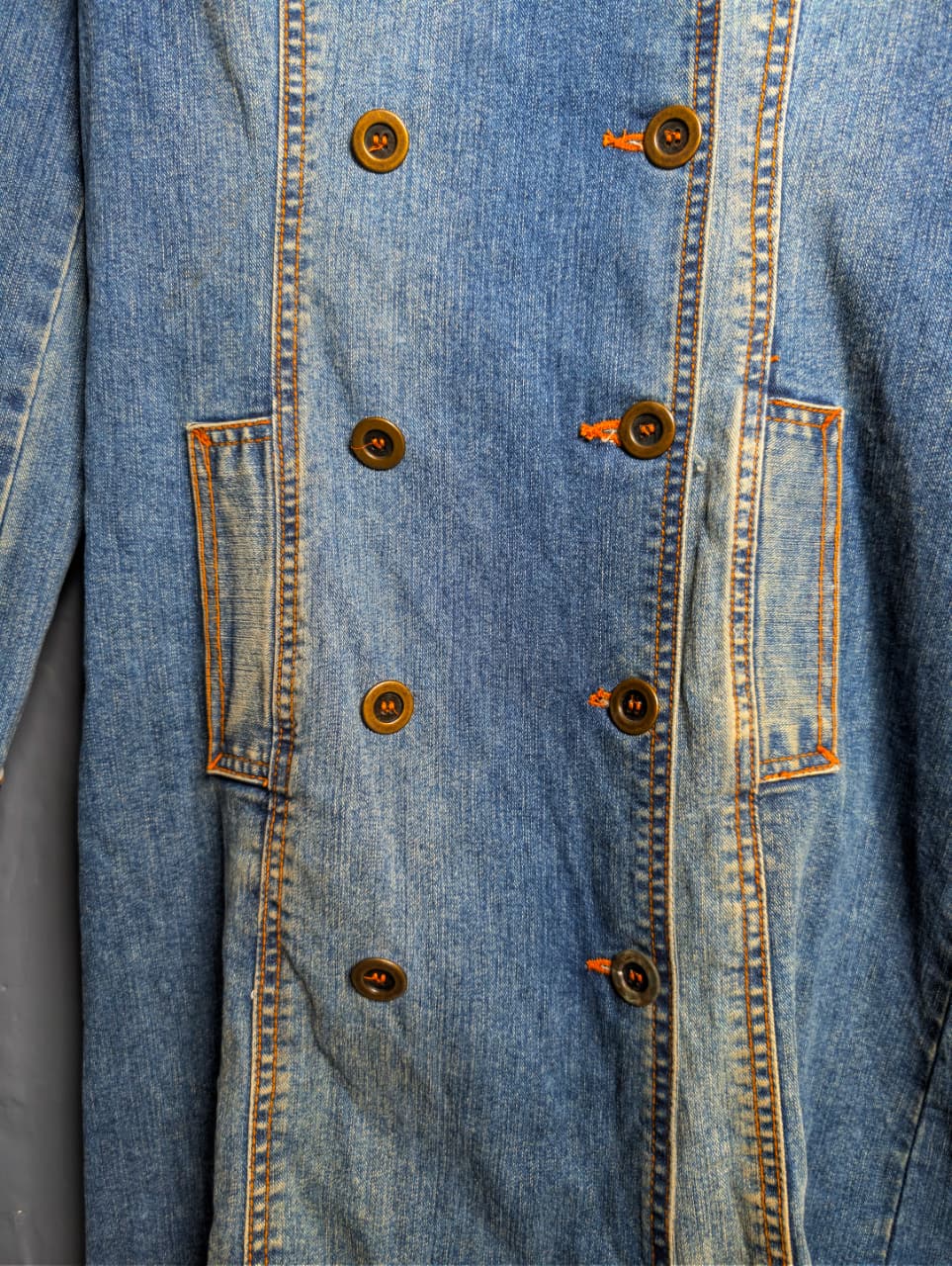 Women's vintage Y2K denim trench coat from the brand L.F Fashion.