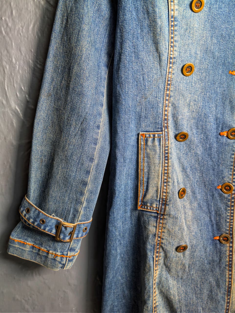 Women's vintage Y2K denim trench coat from the brand L.F Fashion.