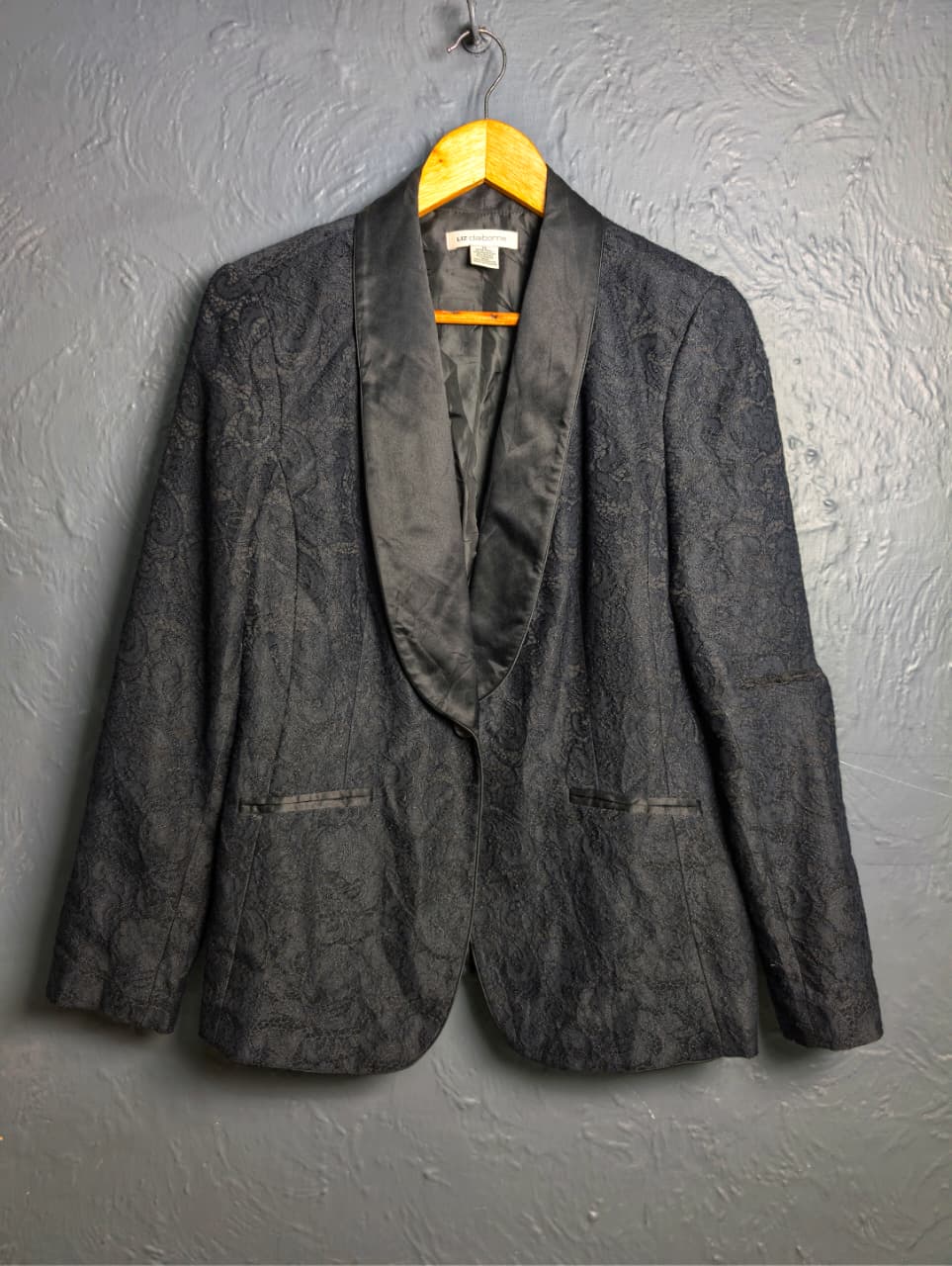 Liz Claiborne black jacquard lace smoking tailored blazer