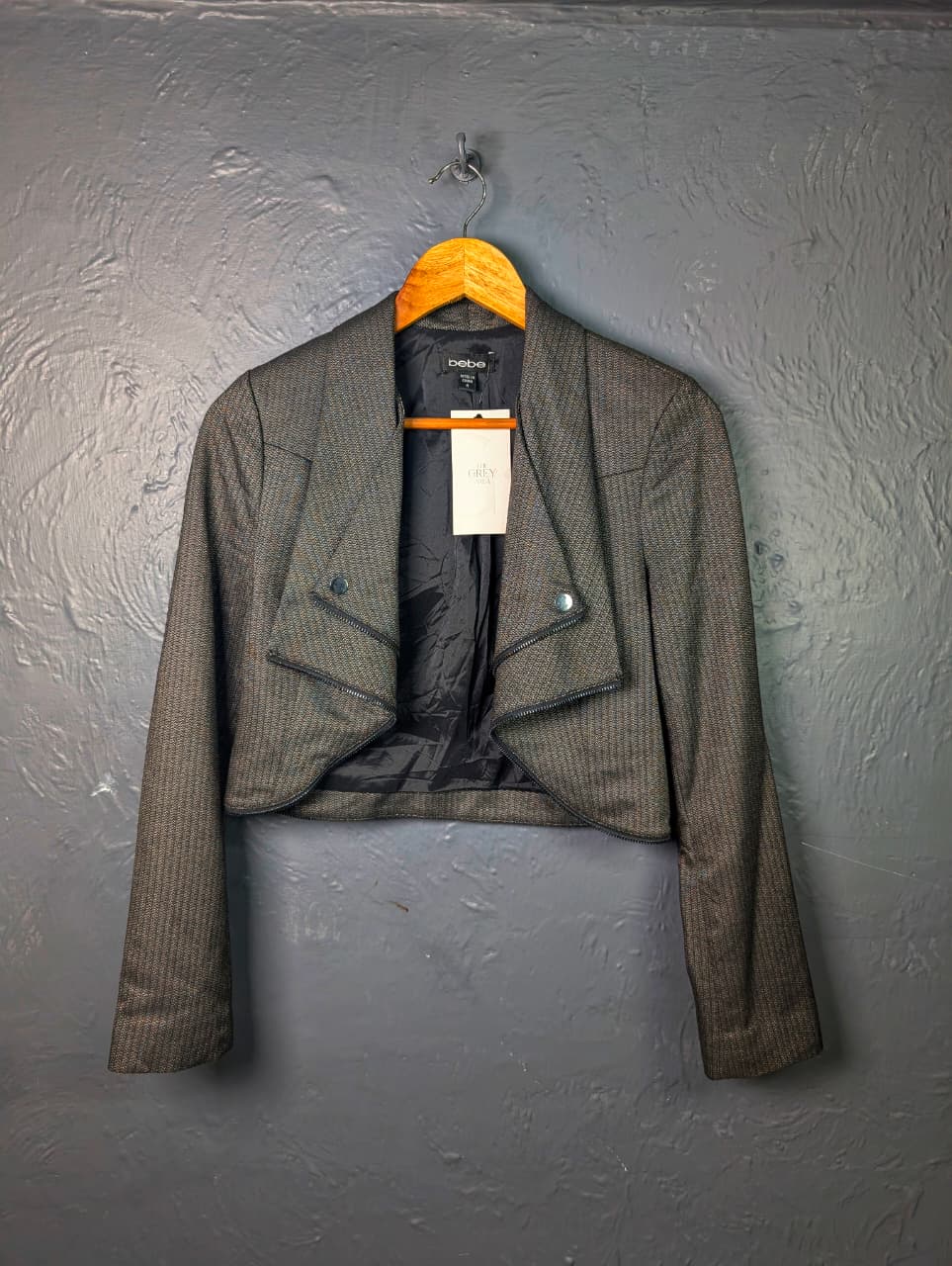 Metallic Silver Bebe cropped blazer jacket