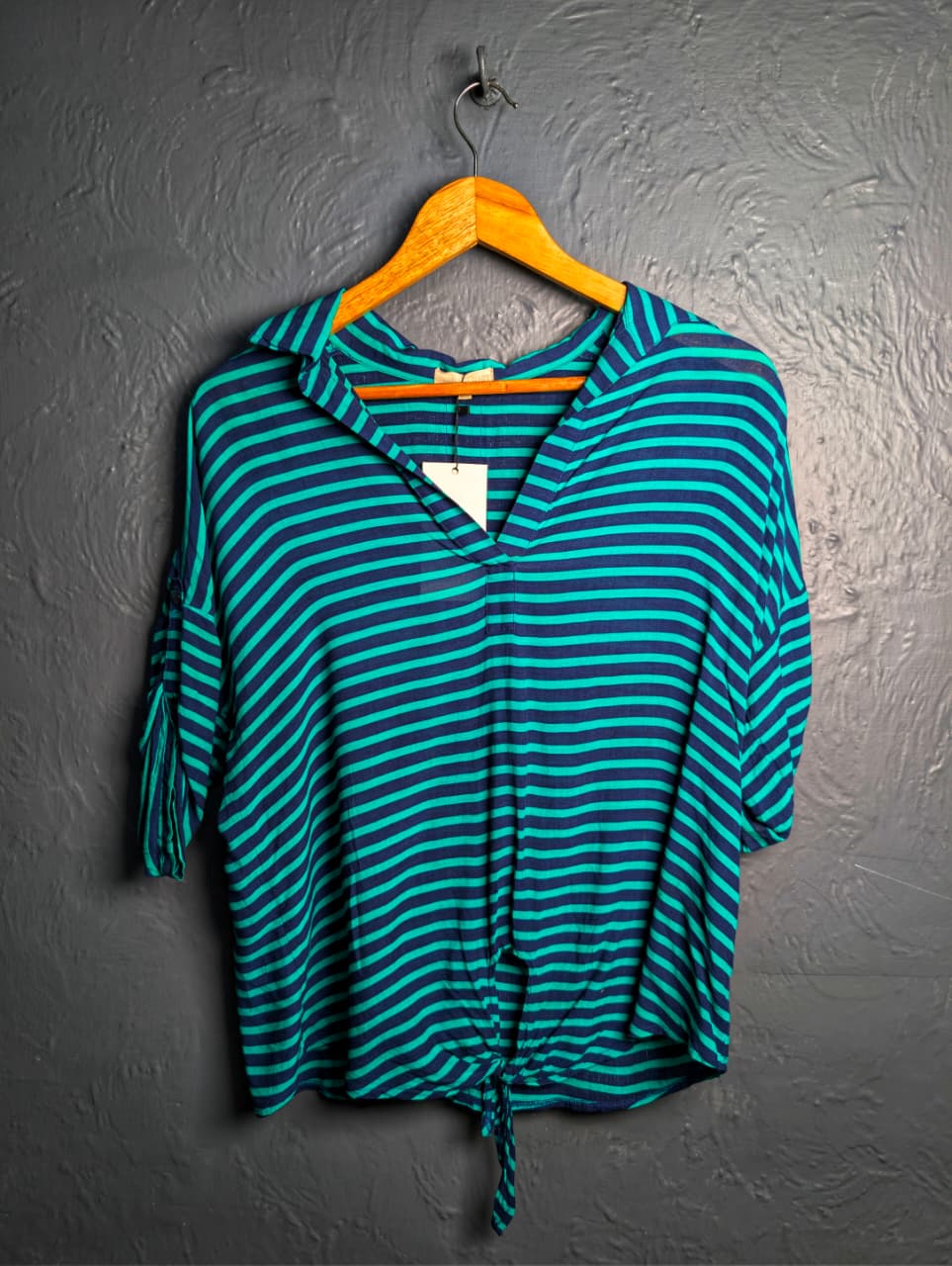 Women's Thyme & Honey striped top with tie-front detail at the hem