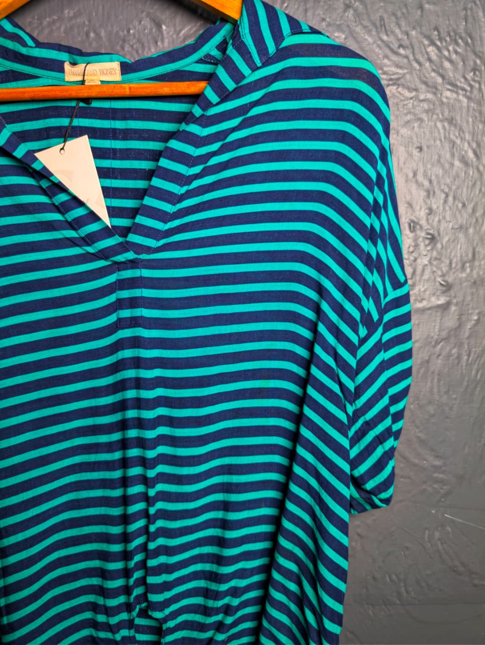 Women's Thyme & Honey striped top with tie-front detail at the hem