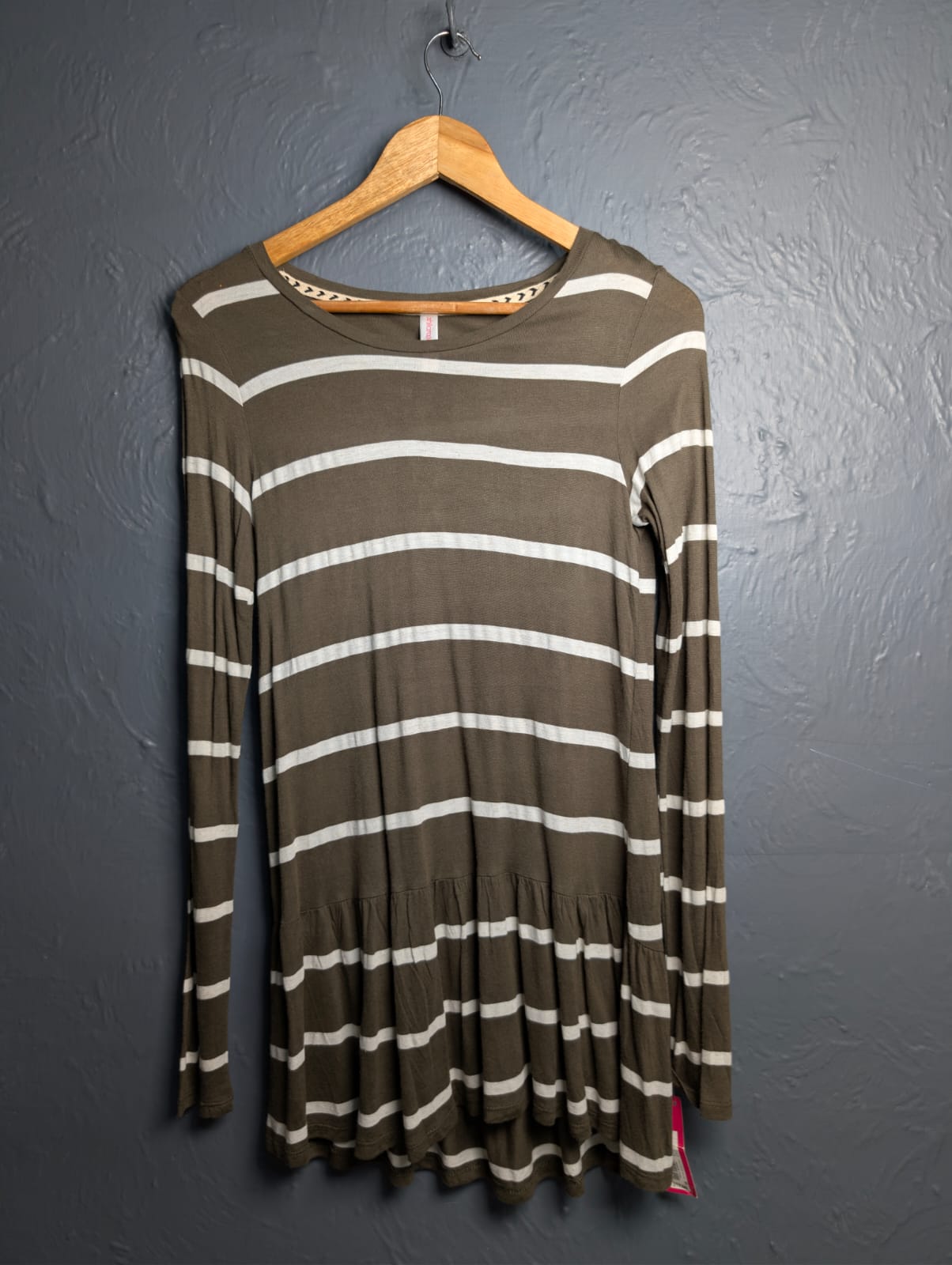 Women's Olive and Ivory striped pattern long top
