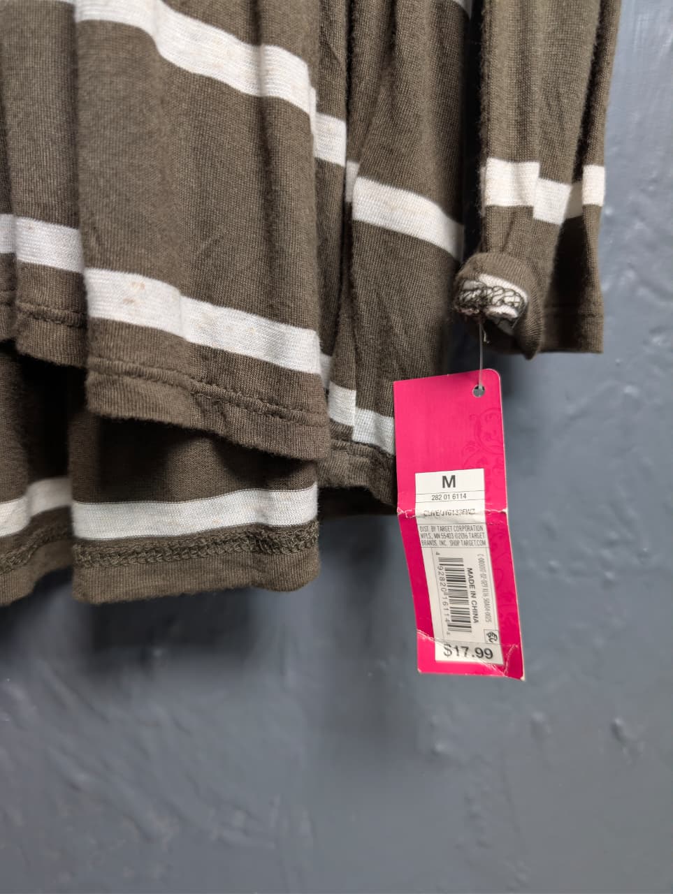 Women's Olive and Ivory striped pattern long top