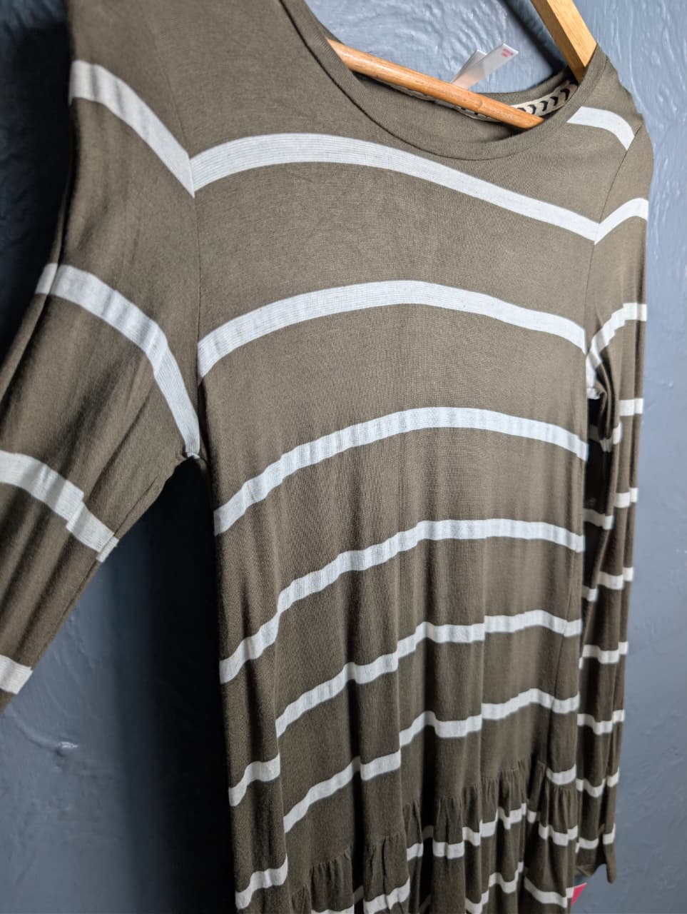 Women's Olive and Ivory striped pattern long top