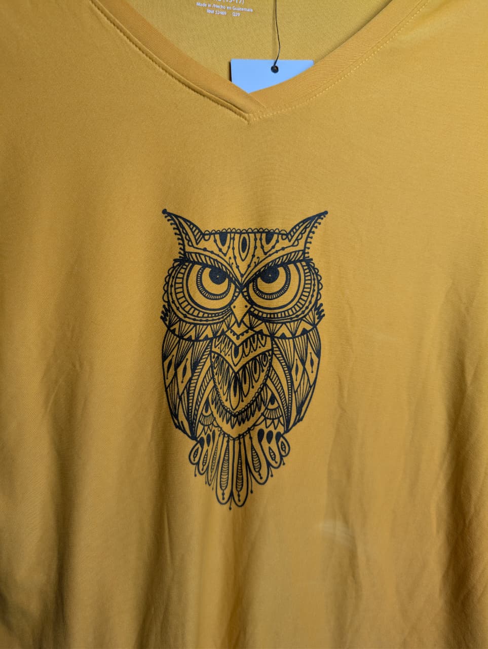 Women's mustard yellow Long Sleeve graphic V-Neck Tee