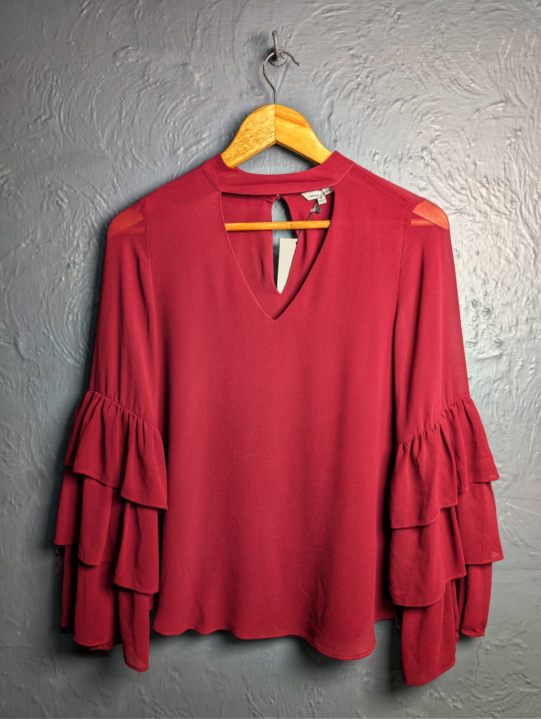 Tuscany Wine Naked Zebra Bell Ruffle Sleeve Chiffon Top