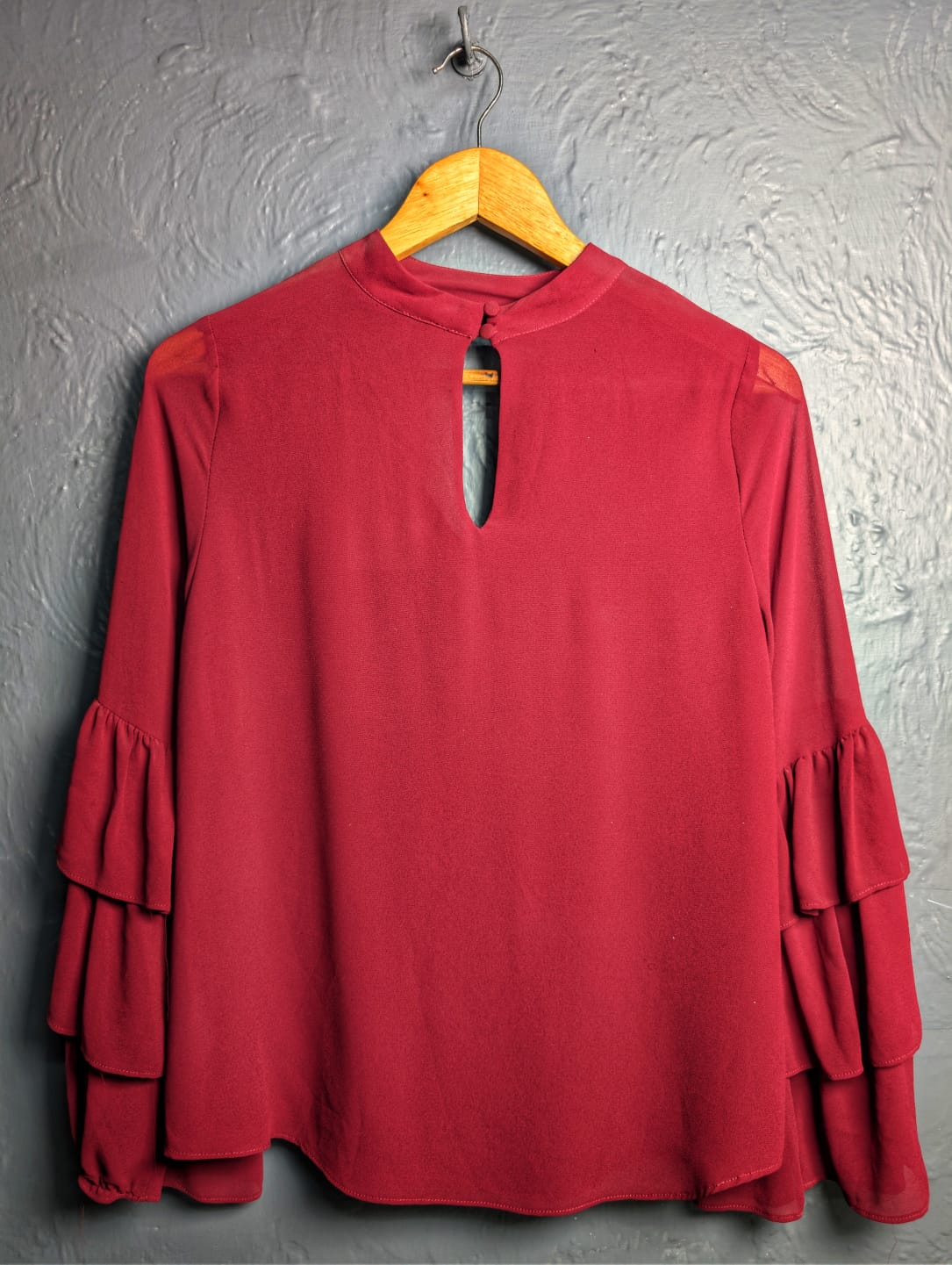Tuscany Wine Naked Zebra Bell Ruffle Sleeve Chiffon Top
