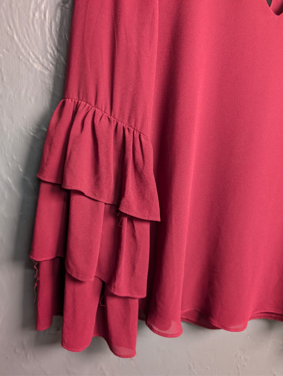 Tuscany Wine Naked Zebra Bell Ruffle Sleeve Chiffon Top