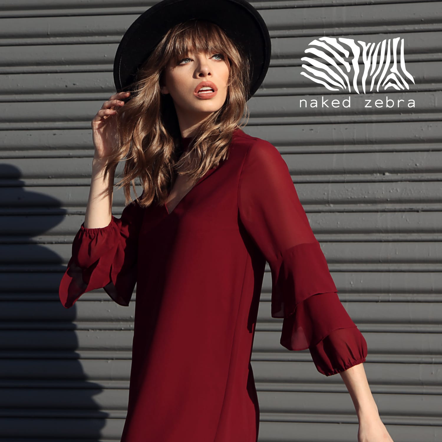 Tuscany Wine Naked Zebra Bell Ruffle Sleeve Chiffon Top