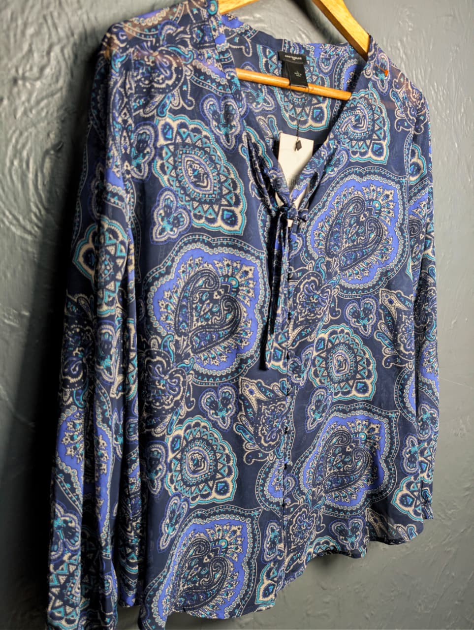 Ann Taylor blue paisley print long-sleeve blouse
