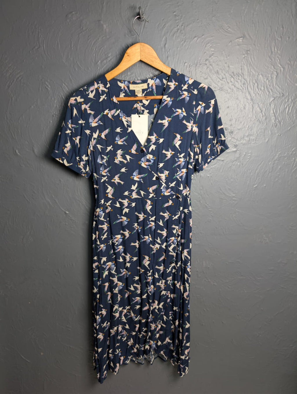 Women's Migration Dress wrap-style dress with bird print pattern