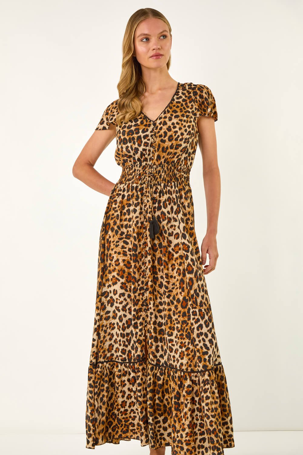Leopard Print Soft Stretch Ruffle Edge dress
