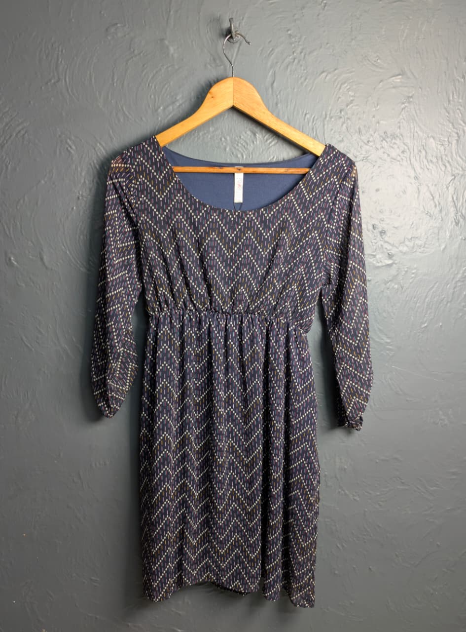 Navy blue midi-length maternity dress