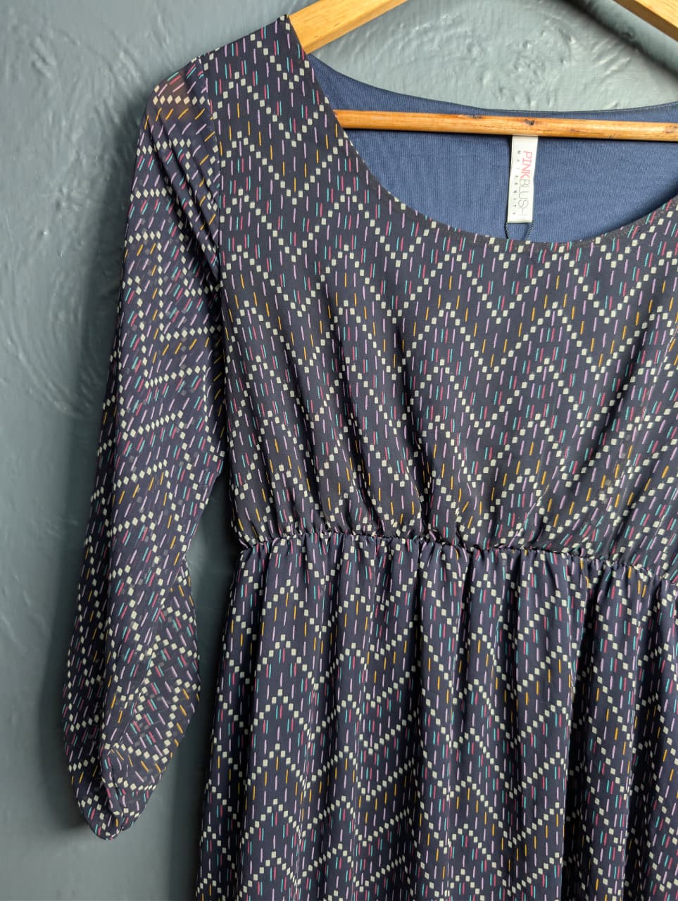 Navy blue midi-length maternity dress