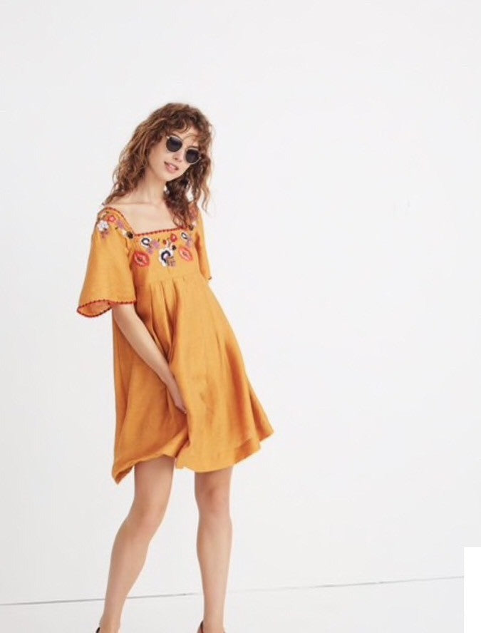 Women's Madewell Embroidered Square Neck Mini Dress