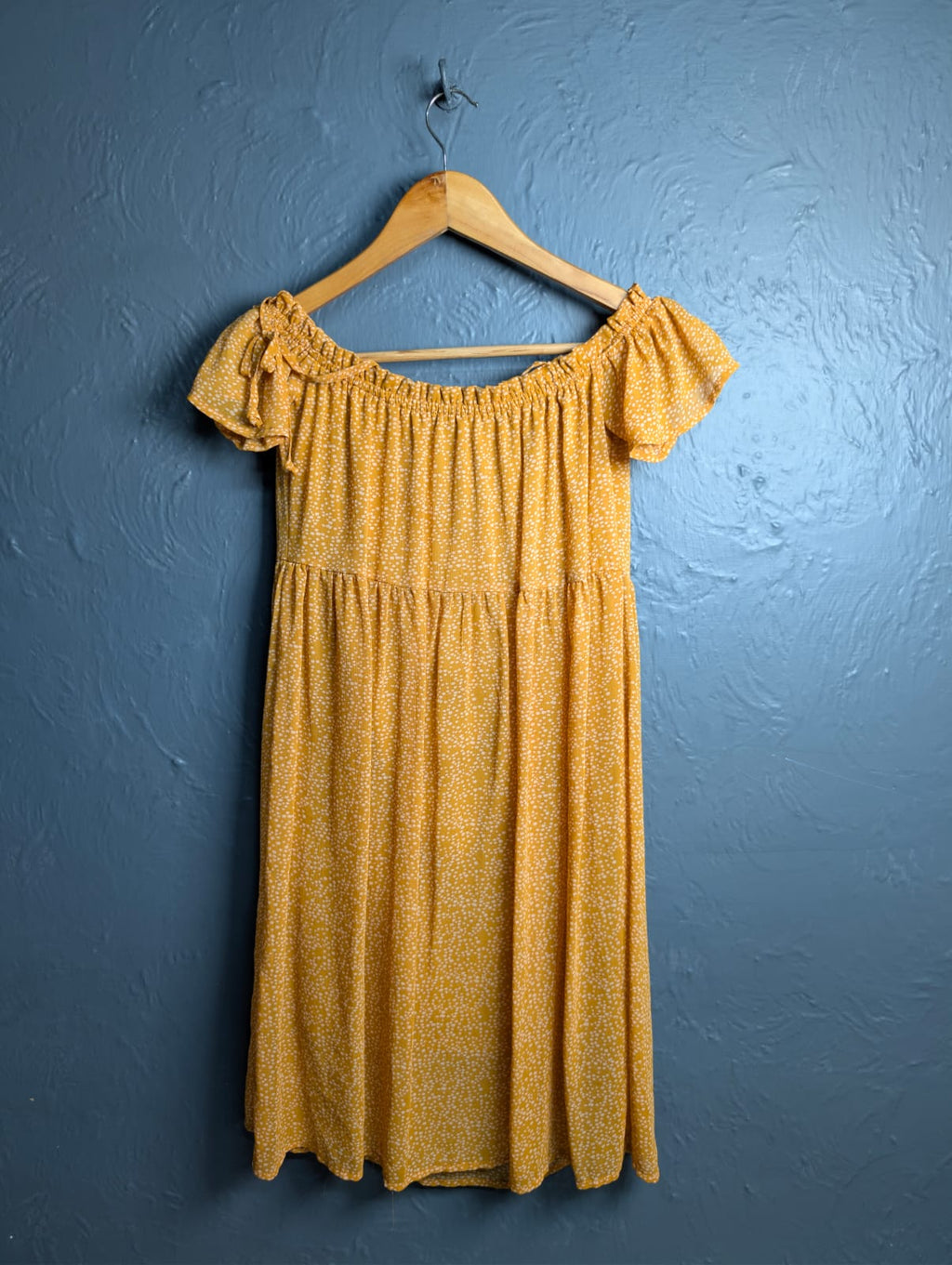 Xhilaration BOHO mustard yellow floral off-shoulder lined dress