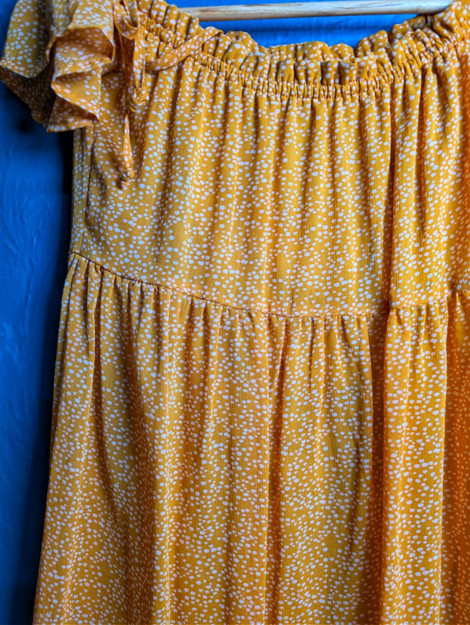 Xhilaration BOHO mustard yellow floral off-shoulder lined dress