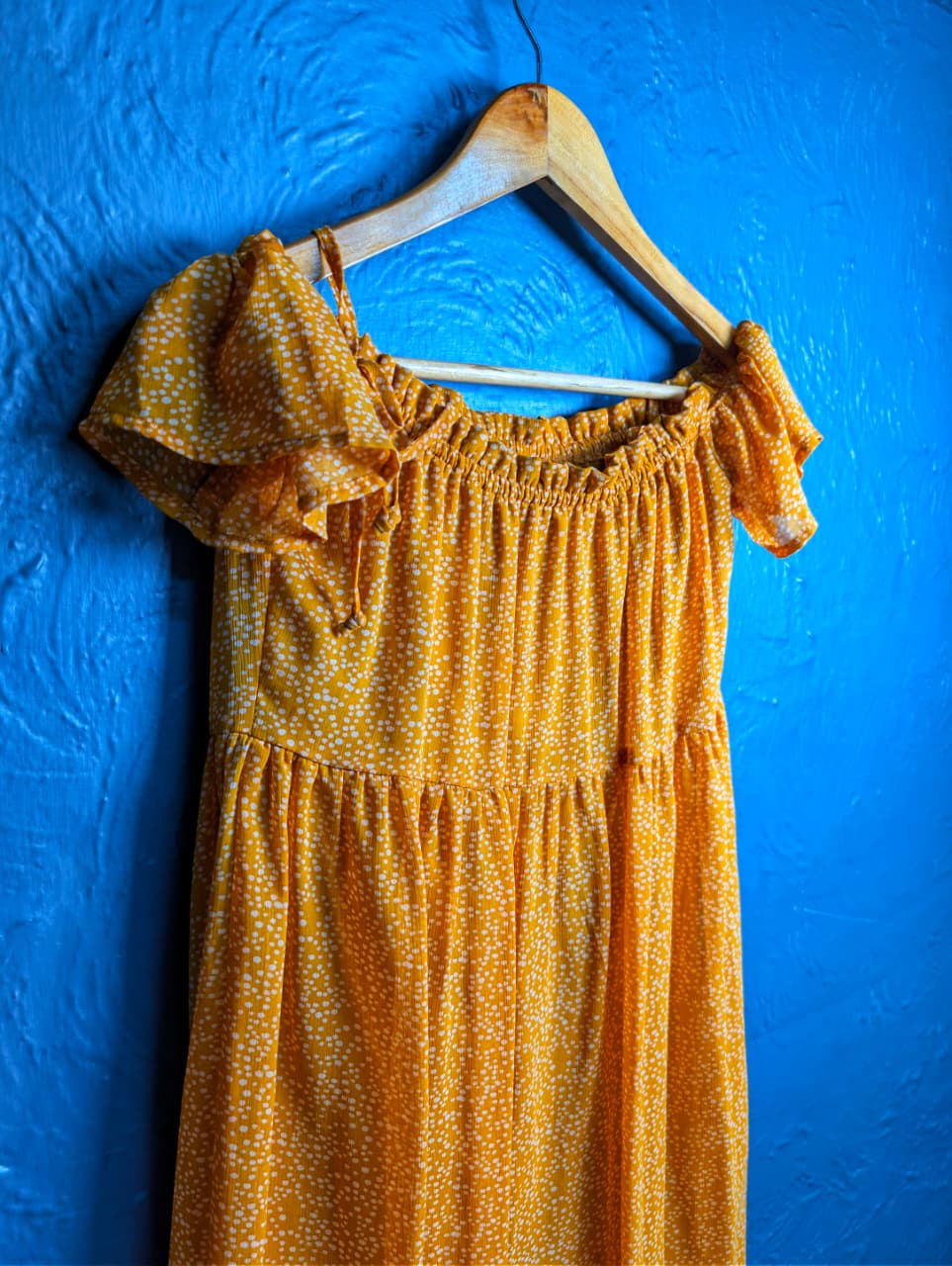 Xhilaration BOHO mustard yellow floral off-shoulder lined dress