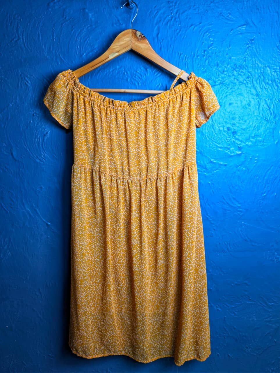 Xhilaration BOHO mustard yellow floral off-shoulder lined dress