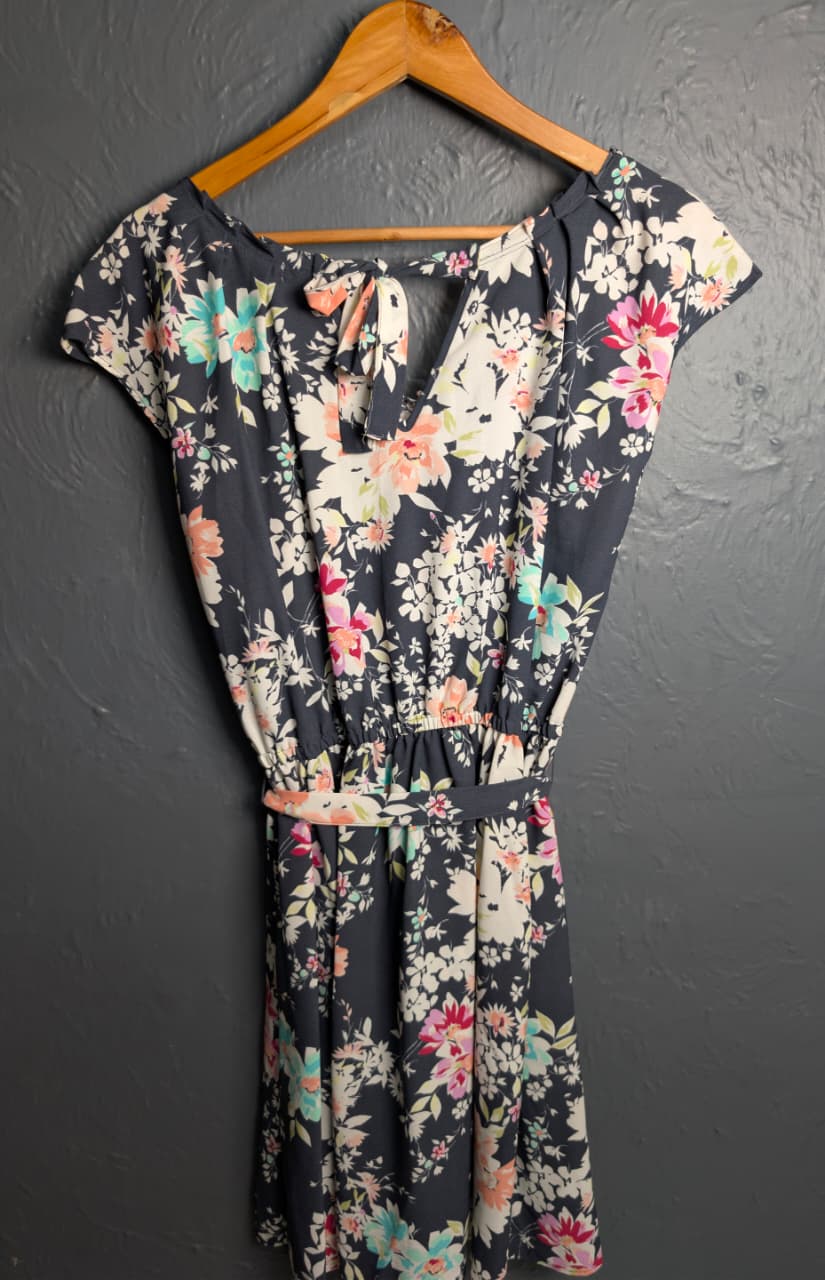 LC Lauren Conrad Charcoal midi floral dress