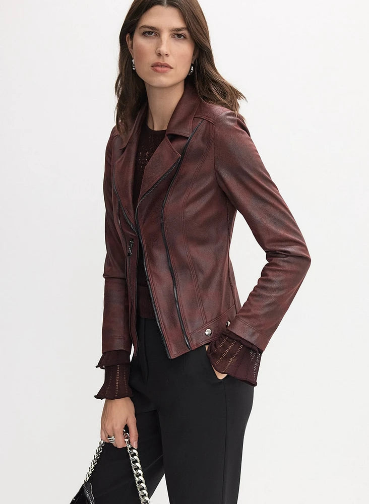 Women's Burgundy Red Vex Faux Leather Jacket - THE GREY AREA