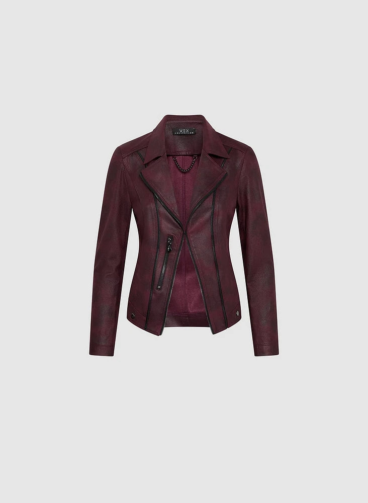 Women's Burgundy Red Vex Faux Leather Jacket - THE GREY AREA
