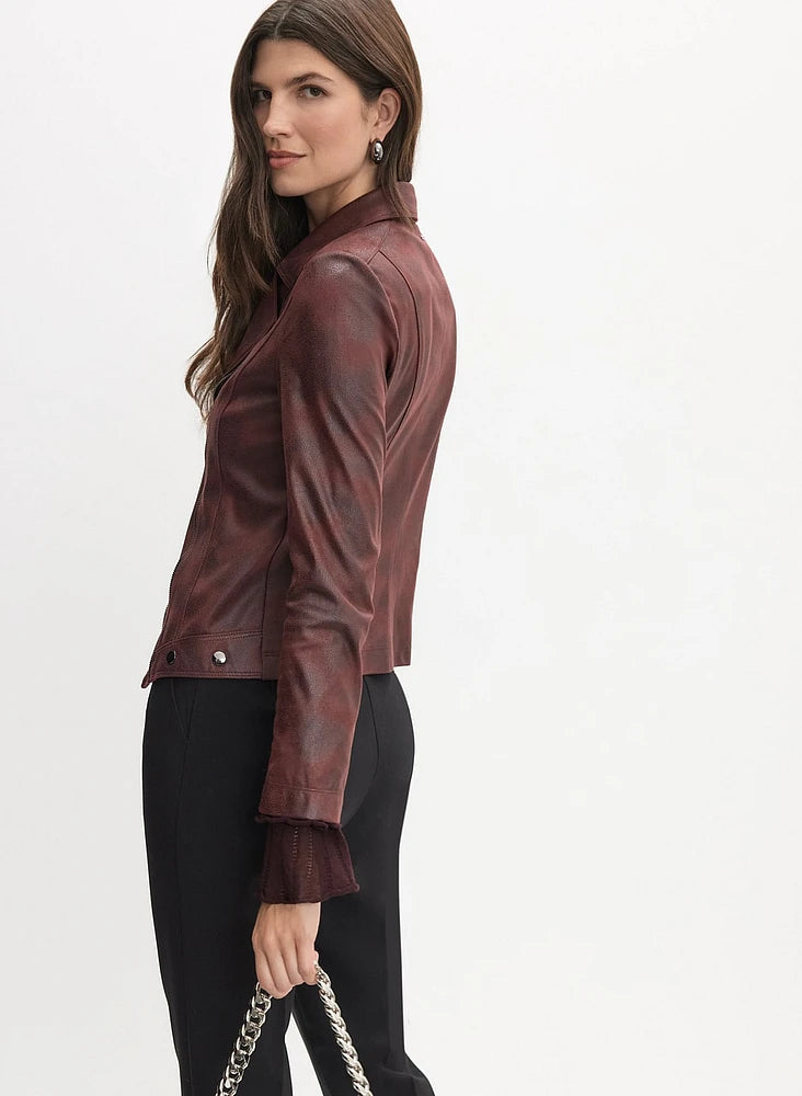 Women's Burgundy Red Vex Faux Leather Jacket - THE GREY AREA