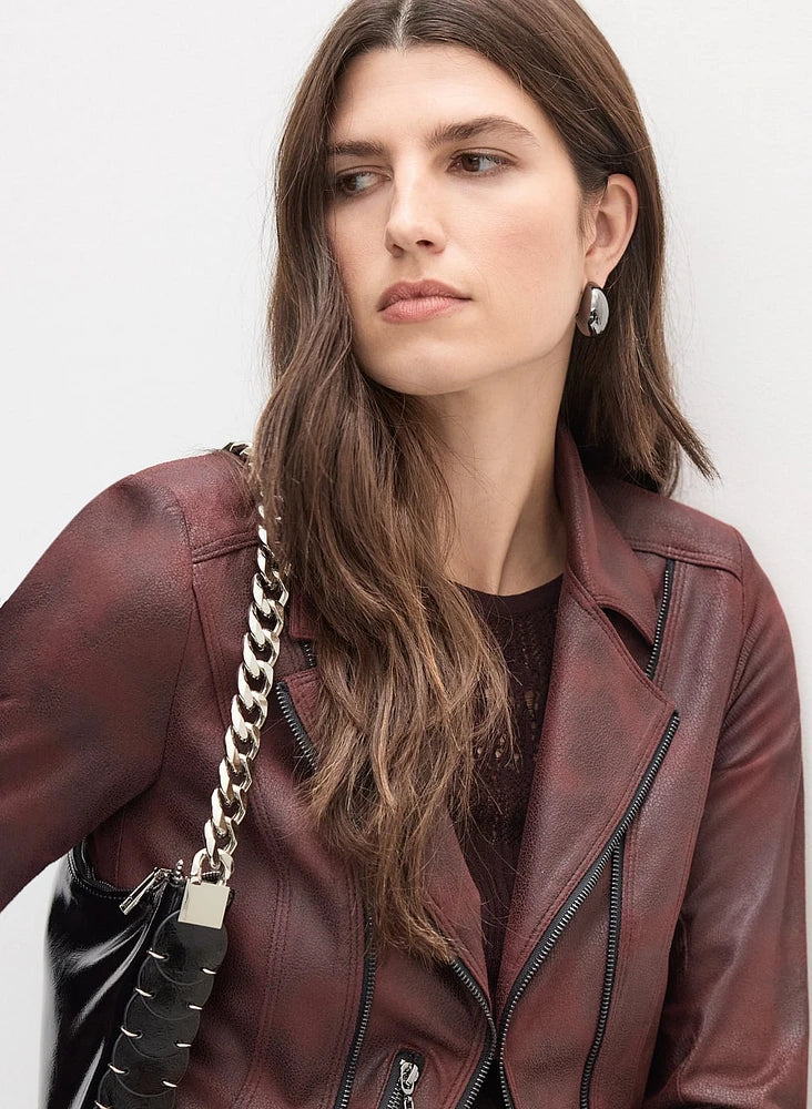 Women's Burgundy Red Vex Faux Leather Jacket - THE GREY AREA